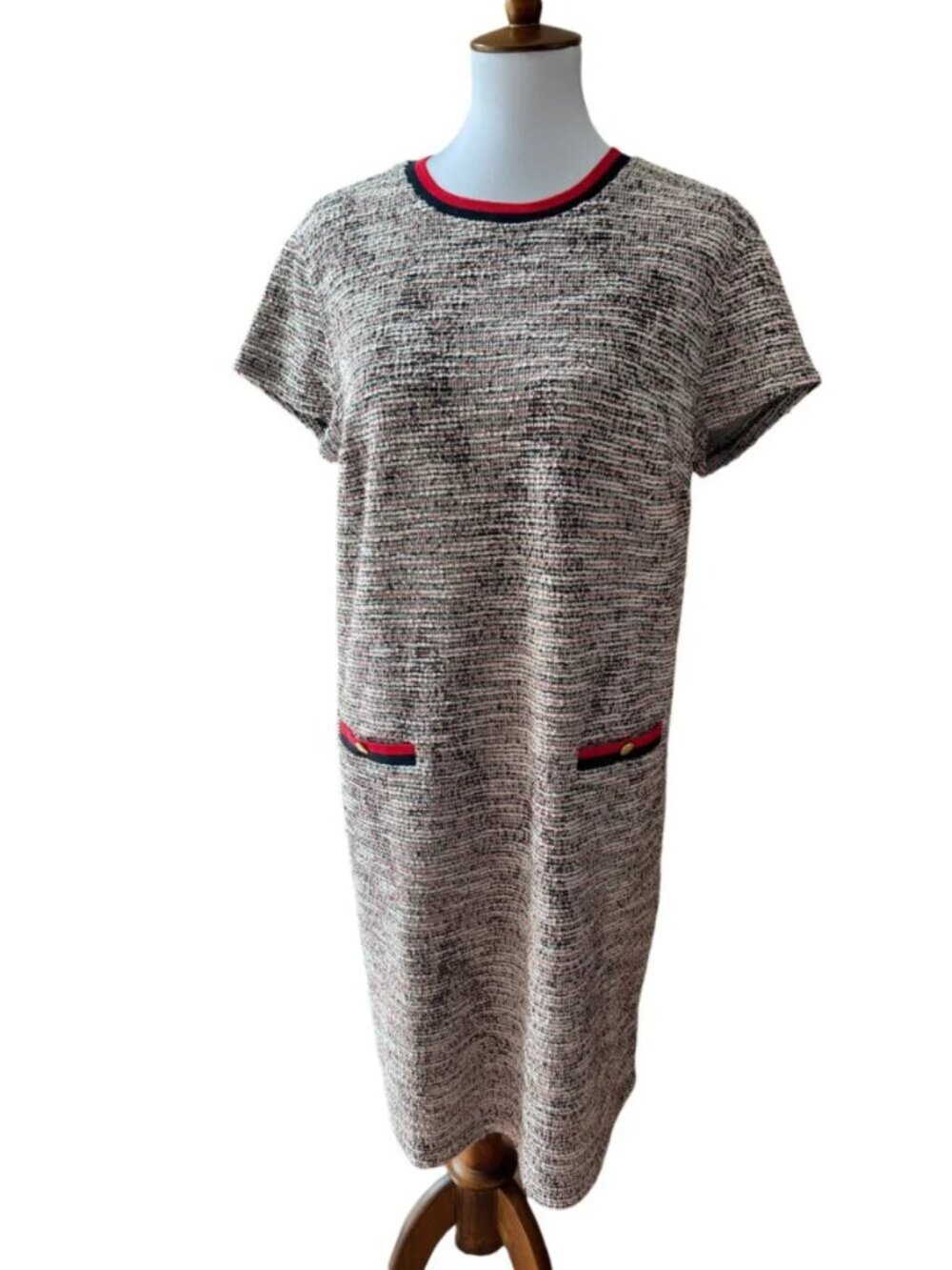 Brooks Brothers Dress XL Fall boucle Retro Tweed 60s shirtdress Gold button Work - Picture 13 of 16